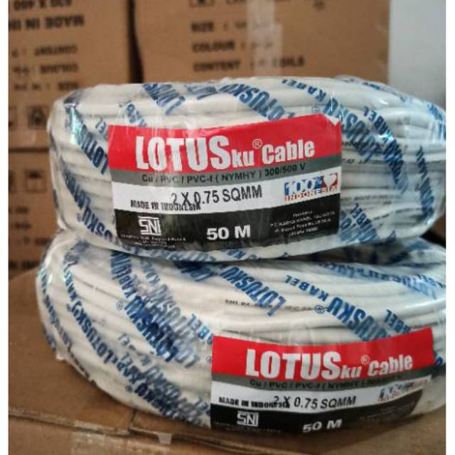 Kabel Serabut isi 2, 2x0.75 Sudah SNI merk LOTUS 50M