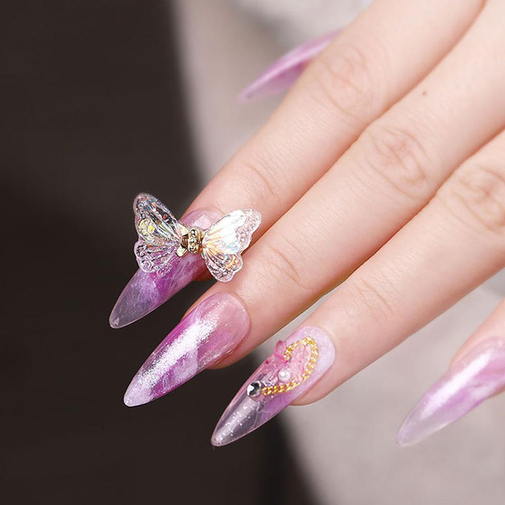 Needway   Butterfly Nail Art Charms Shiny Aurora Kupu-Kupu Zirkon Kuku Rhinestones