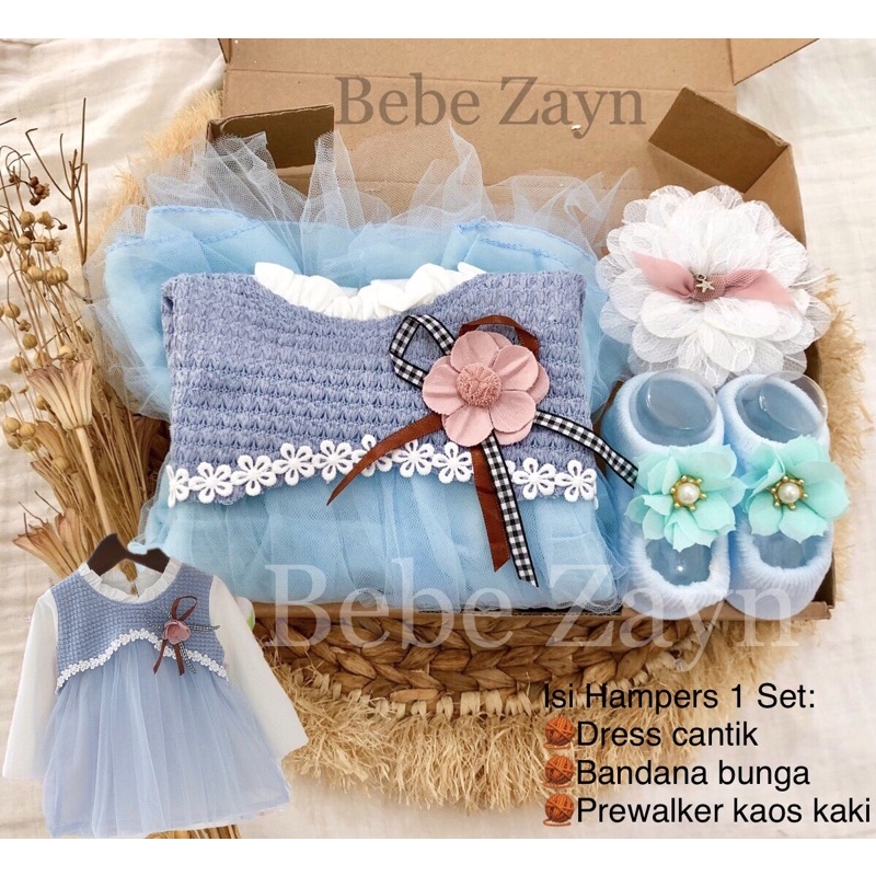 {BEBE ZAYN} Hampers baby/ hampers bayi/ baby gift/ kado bayi/ baby newborn/ Baby Girl/ Flowery Dress Set-Rosey Lace Blue