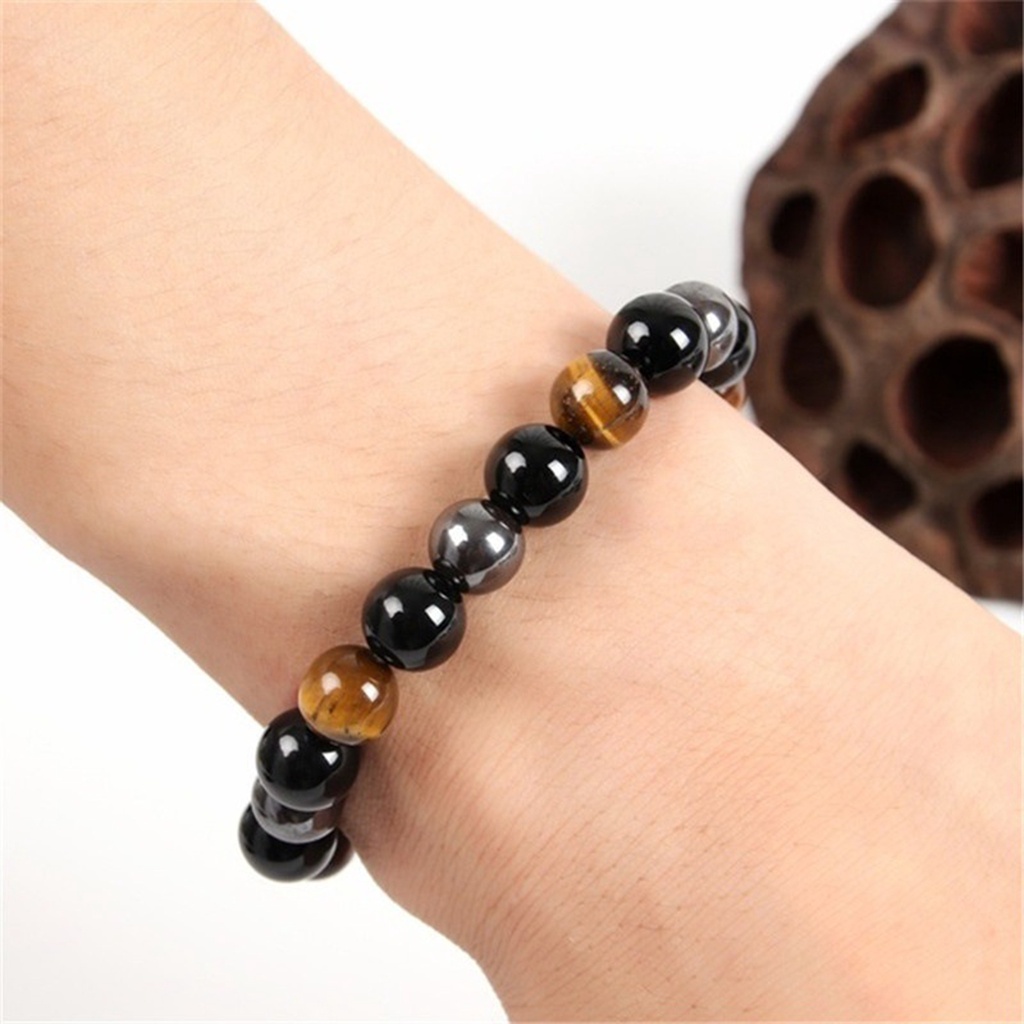Hu Hu Hu Hu Hu Alat Bantu Pasang Kacamata♡ Gelang Tali Elastis Warna Hitam Aksen Manik-Manik Mata Harimau Untuk Unisex