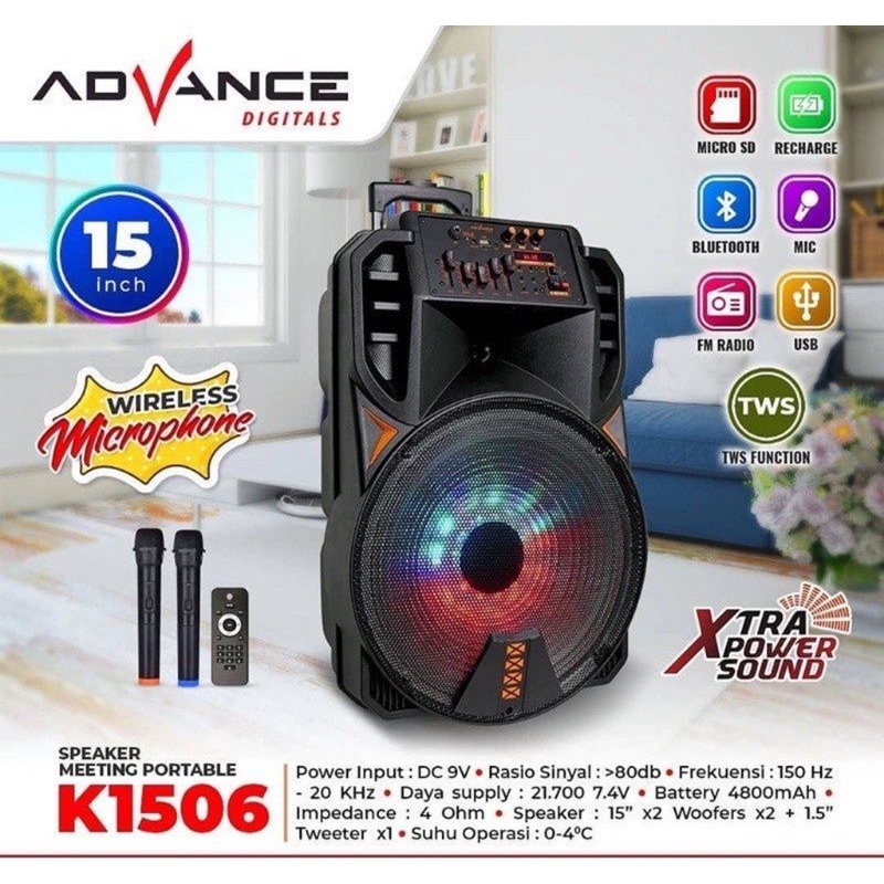 Speaker Meeting Portable Advance K1506 15&quot; Bluetooth (Free Mic)