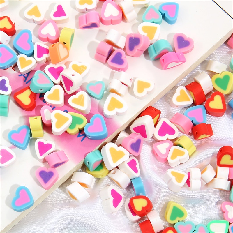 30Pcs/Lot 10x9mm Clay Spacer Beads Love Heart Shape Polymer Clay Beads For Jewelry Making DIY Handmade Crafts Accessories