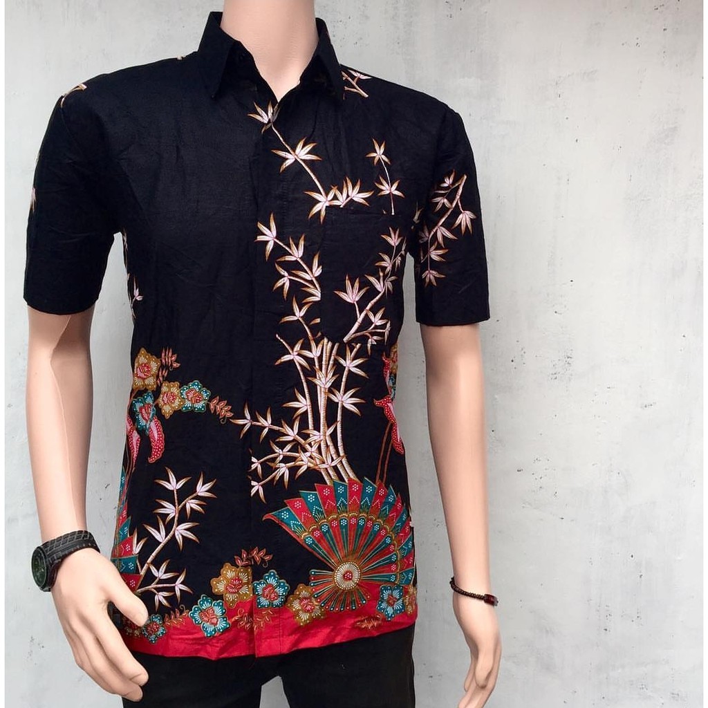 KEMEJA BATIK MOTIF HITAM MANIS SERAGAM BATIK BAJU BATIK Shopee