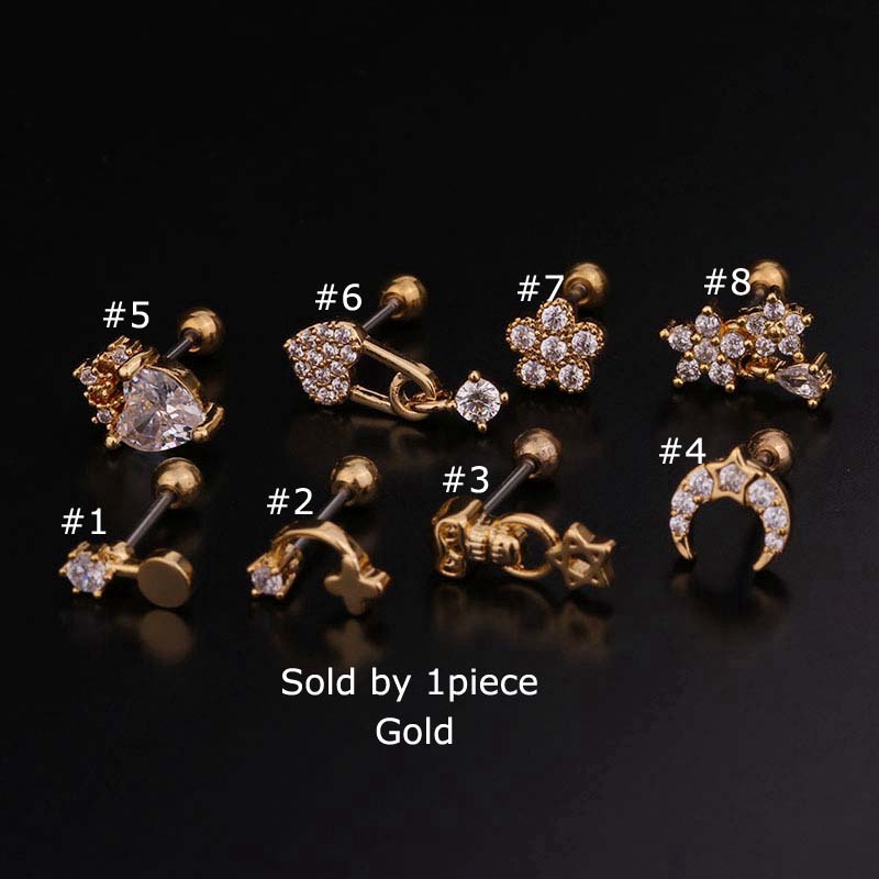 1pc Anting Tindik Helix Pinna Tragus Bahan Stainless Steel 20g Dengan Zircon