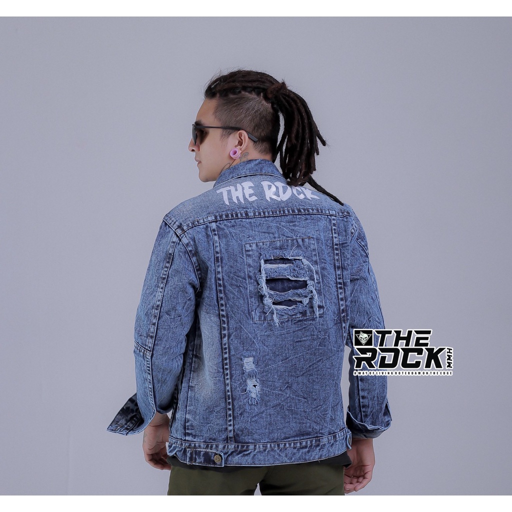 TURUN HARGA ! JAKET JEANS SOBEK RIPPED - JAKET JEANS SANDWASH EMBLEM THE RIDDICK- JAKET JEANS PRIA - JAKET DENIM