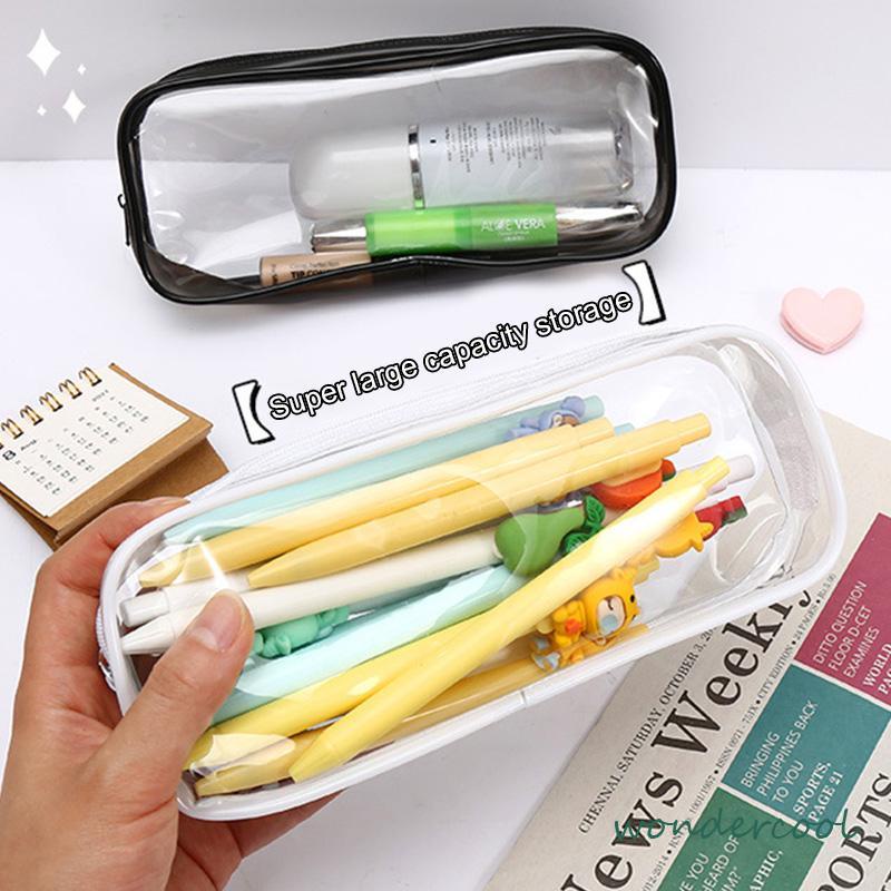 Decompression Primary Middle School Students Competition Rotating Pen Can Write Student Rotating PenTransparent PVC Student Stationery Zipper Pen Bag Travel Portable Toiletry Makeup Storage Bag-Won