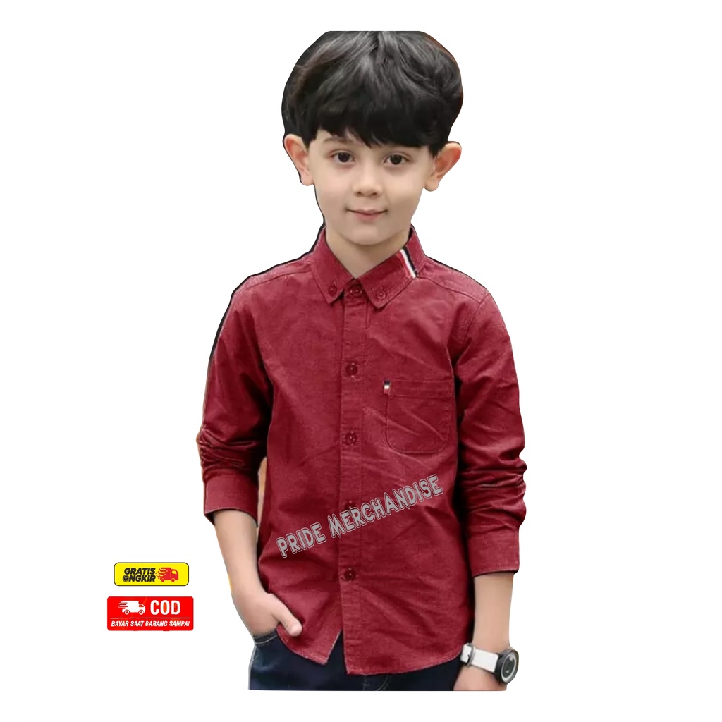PRIDEMERCH - kemeja anak laki laki lengan panjang warna merah marun Kemeja Anak merah marun kemeja a