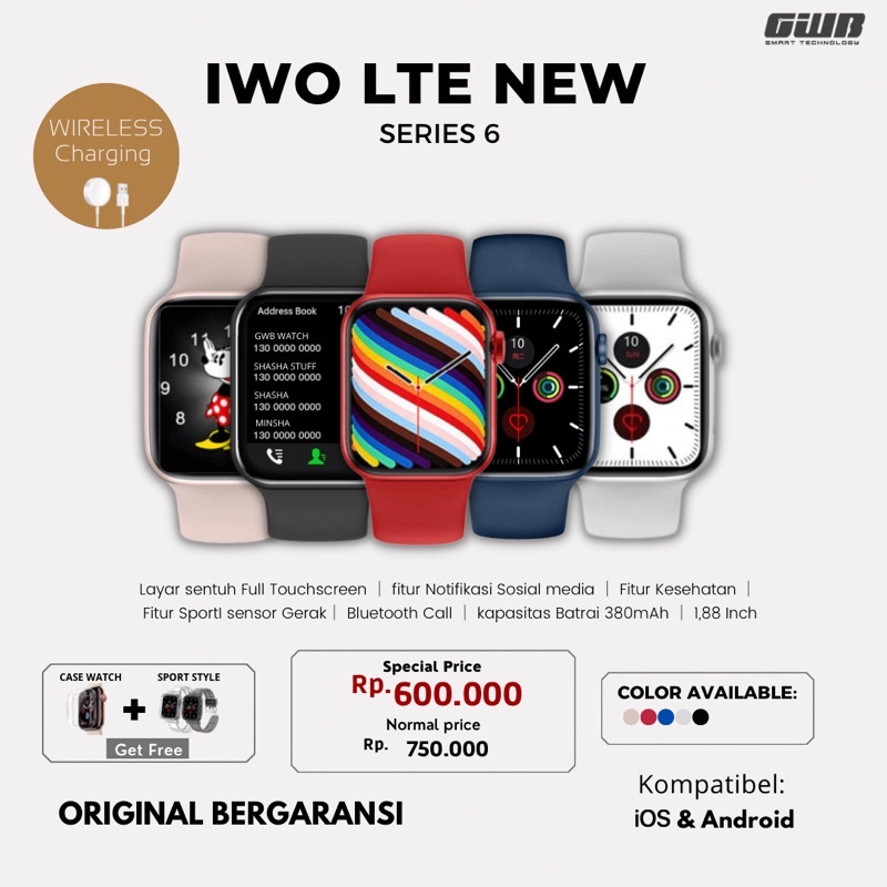 BERGARANSI IWO LTE  NEW  WIRELESS CHARGER(BISA TLP DARI JAM )FOR IOS &ANDROID,ZOOM IN OUT SMARTWATCH
