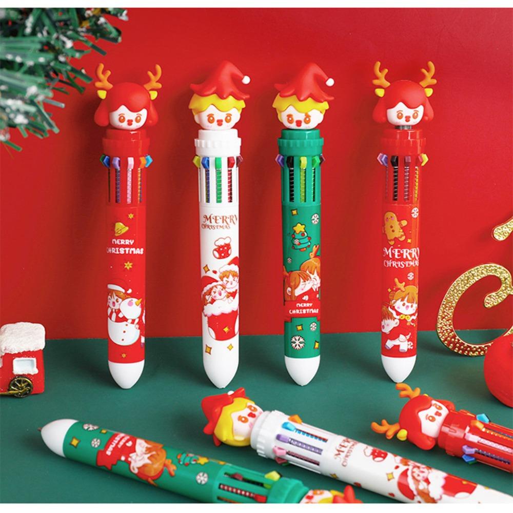 Mxbeauty Bolpoin Bertema Natal Kreatif Warna-Warni Unisex Gel Pen Hadiah Anak Lucu Santa Claus Kawaii Kartun Alat Tulis Sekolah