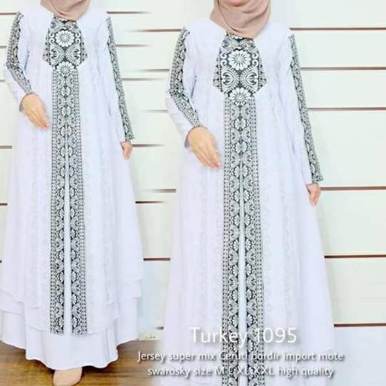 #BestSeller ABAYA TURKEY PUTIH BORDIR HITAM N-1095 ..,..