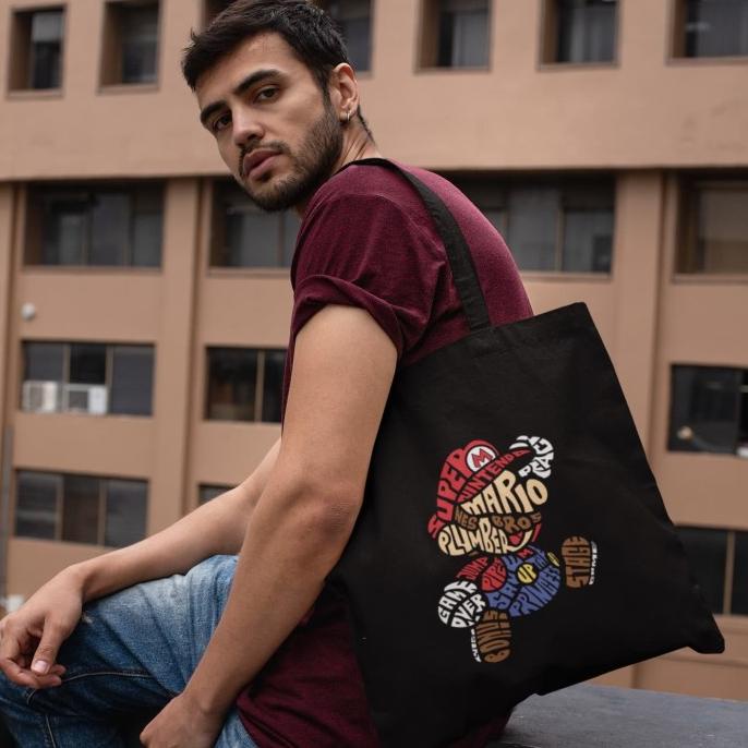 Tas Tote bag Tas Jinjing Pria Kanvas SPNB Kaligrafi MARIO BROSS