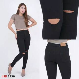  Celana  Highwaist Jeans  Wanita  Ripped Sobek Lutut CEWEK JSK 