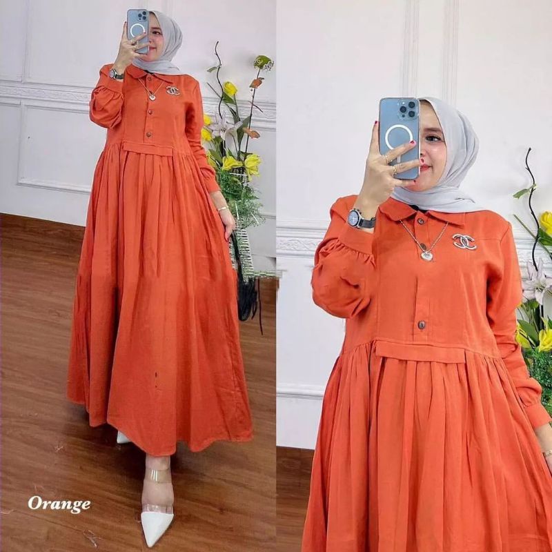 BP STEVANY DRESS PAKAIAN WANITA BAHAN LINEN FASHION WANITA GAMIS POLOS PAKAIAN KEKINIAN