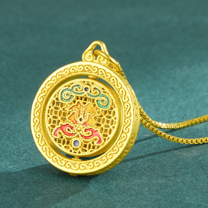 Perhiasan Kalung Liontin Enamel Kuno Warna Emas Untuk Pria Dan Wanita