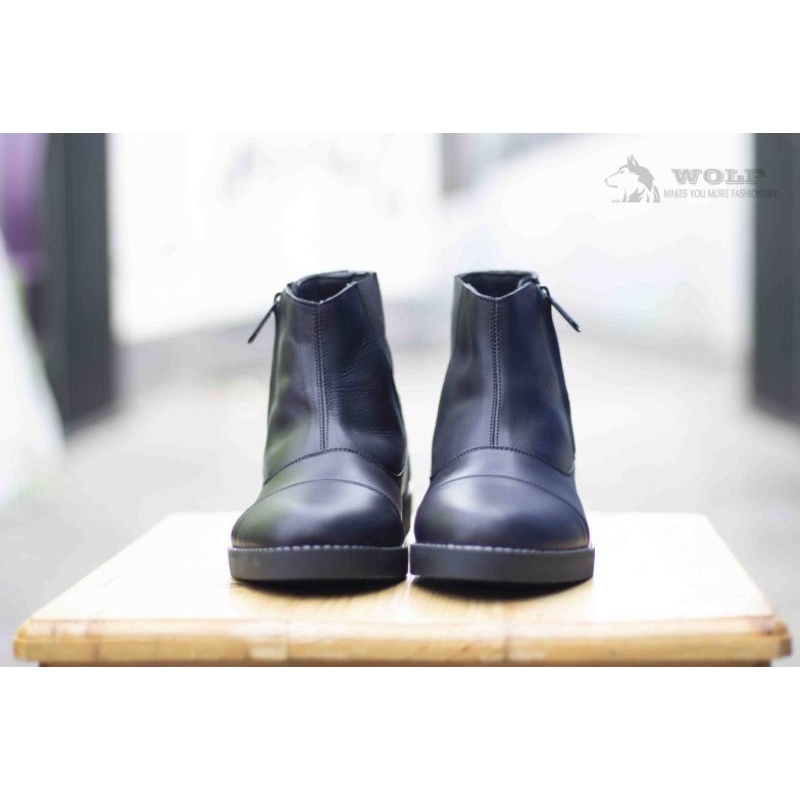 Sepatu Formal Pria Pantofel Semi Boots Resleting Kulit Asli Original Kerja Kantor Touring Biker