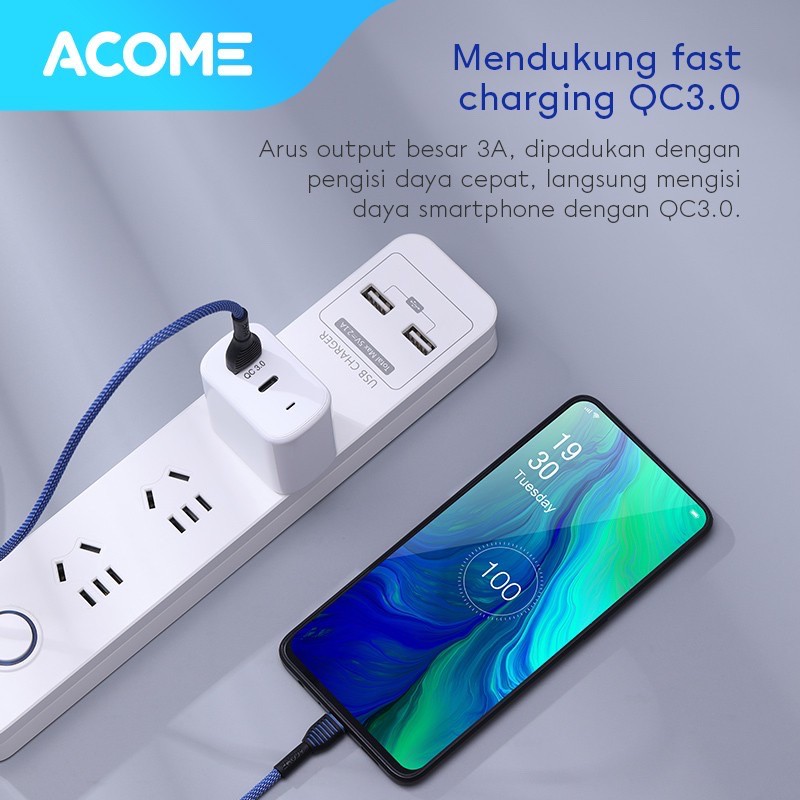 ACOME Kabel Data Type-C 100cm cable  AiC Fast Charging Garansi Resmi 1 Thn original ASC-010