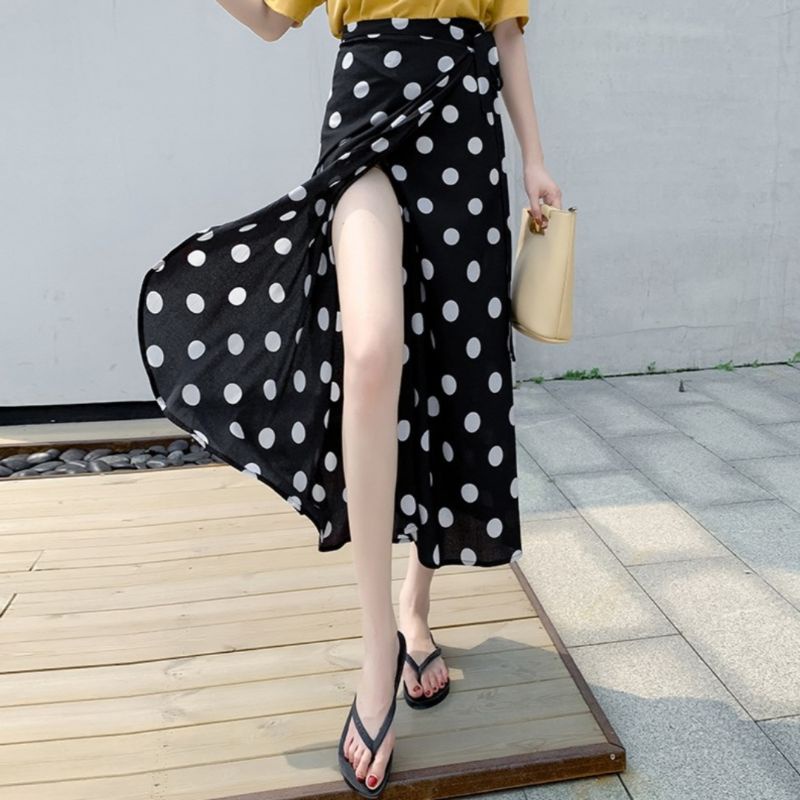 Rok Polka Pinggang Tali/Rok Wanita fashion Bahan woolpeach-3