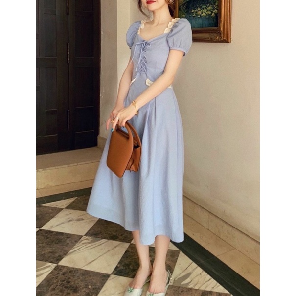 [PO] AUDREY DOLL LONG DRESS gaun panjang vintage polos biru merah gaya wanita korea lace rok