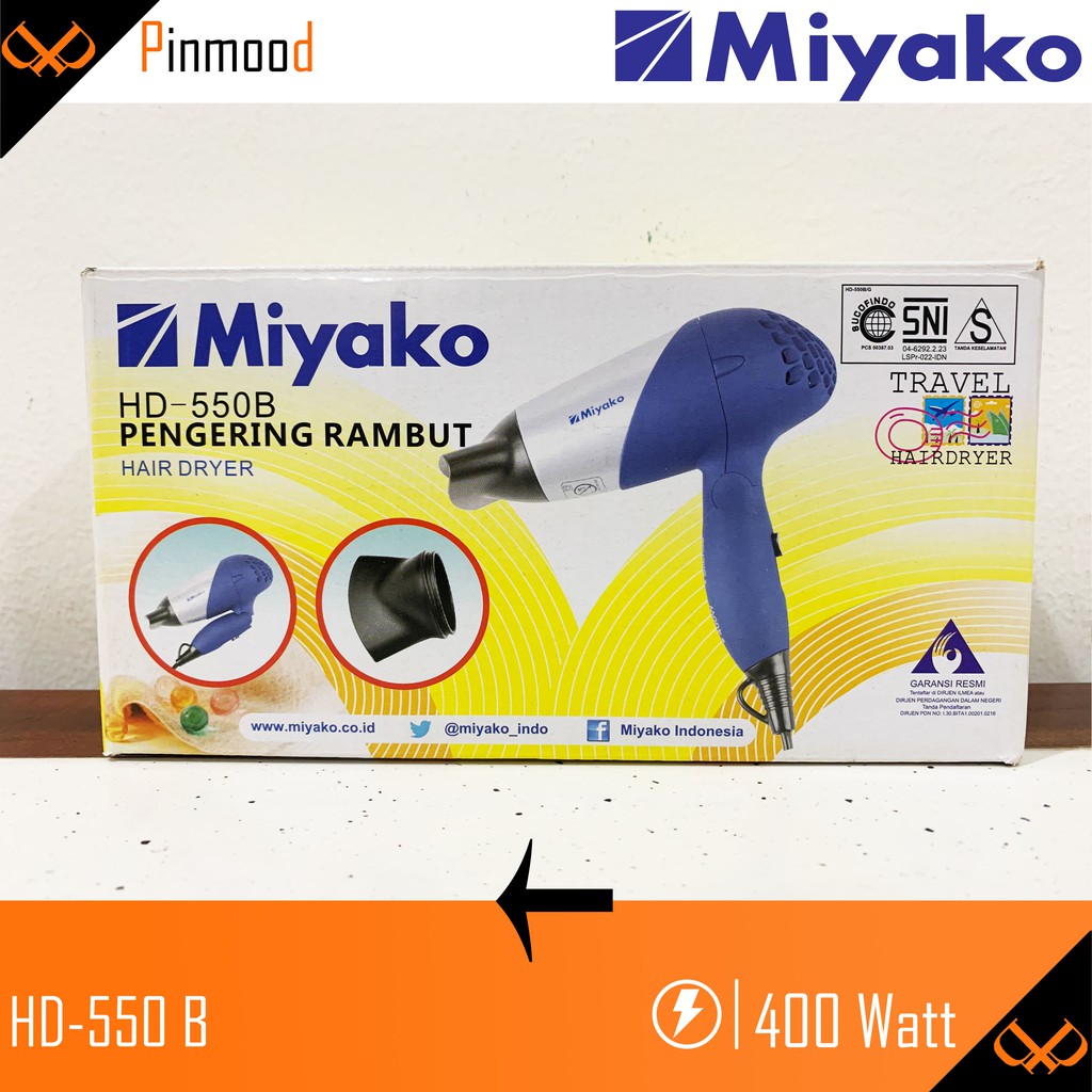 MIYAKO HAIR DRYER / PENGERING RAMBUT / HAIR DRYER TRAVEL HD-550 B [ 400 Watt ] MURAH LIPAT