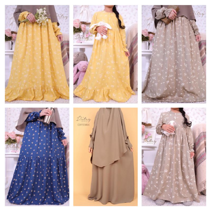 Little Ditsy Juni Ditsy Moeslim Waafa Abaya Marzan Vaia Taupe yellow couple Paw Navy