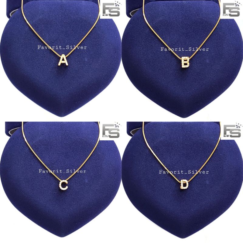 KALUNG PERAK ASLI SILVER WANITA 925 LAPIS EMAS MODEL LIONTIN HURUF, INISIAL, ALFABET LIONTIN HURUF N