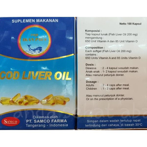 Cod Liver Oil Minyak Ikan SAMCO VITAMIN A dan D / Cap Ikan Paus / Botol Isi 100 kapsul