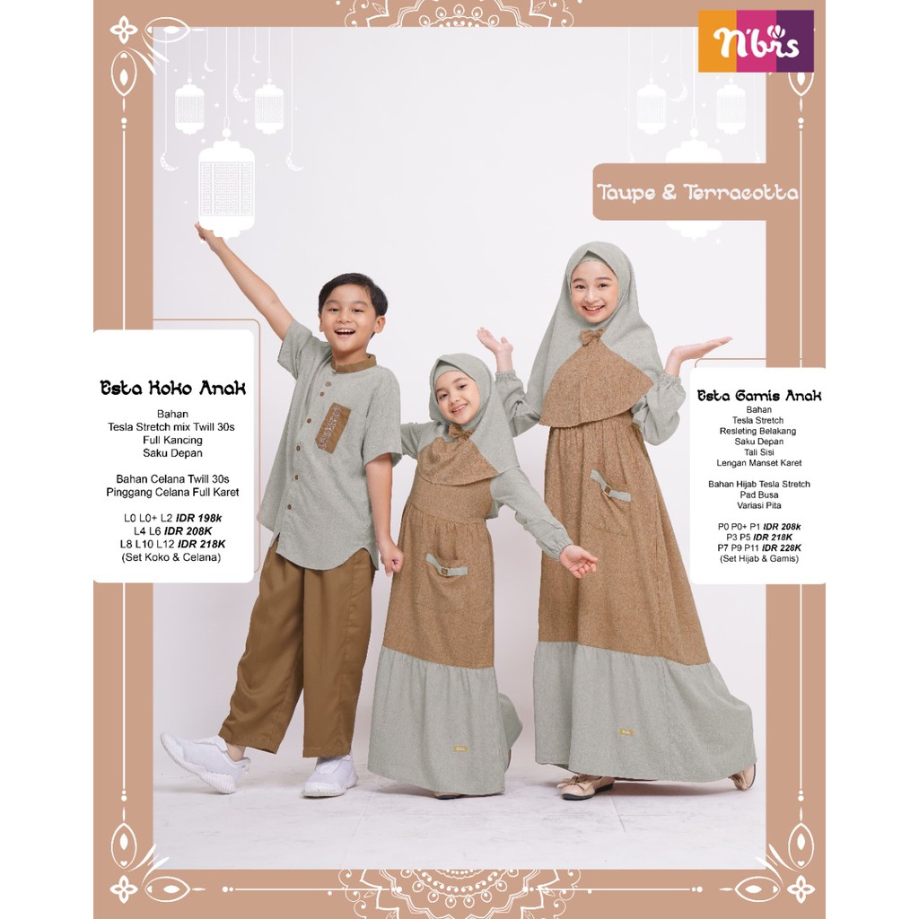 Nibras Esta Taupe &amp; Terracotta Baju Couple Lebaran Keluarga Sarimbit Seragam Keluarga