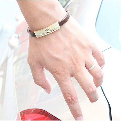 LRC Gelang Tangan Fahion Brown God Bless Letter Decorated Simple Bracelet