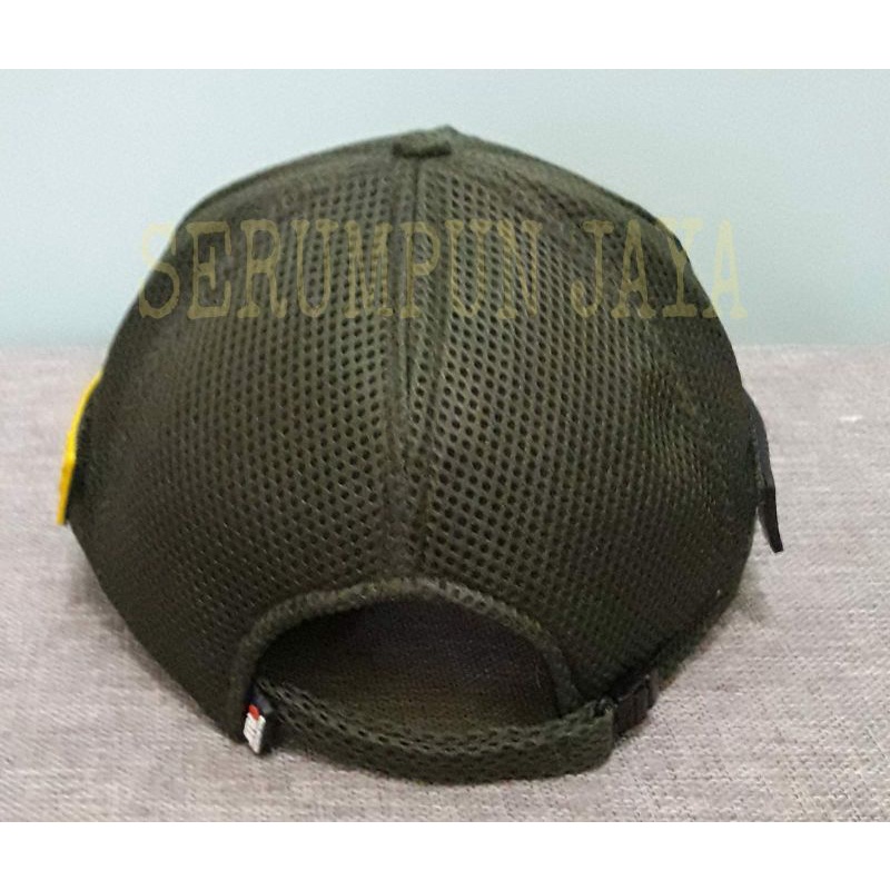 TOPI LINMAS HIJAU ARMY - TOPI LINMAS JARING VELCRO 3PATCH (Patch kecil Linmas)