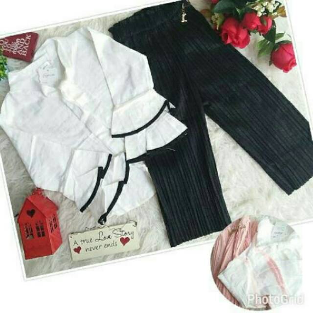 SETELAN ANAK CEWEK KULOT PLISKET - BLOUSE PUTIH PANJANG