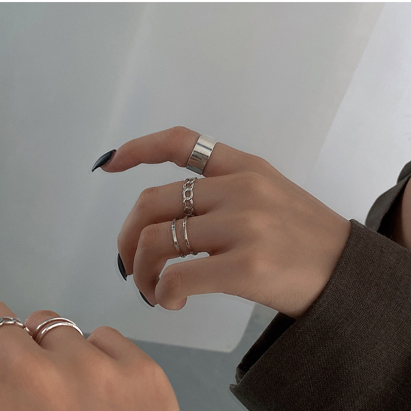 3pcs Cincin Jari Telunjuk Model Terbuka Adjustable Gaya Korea