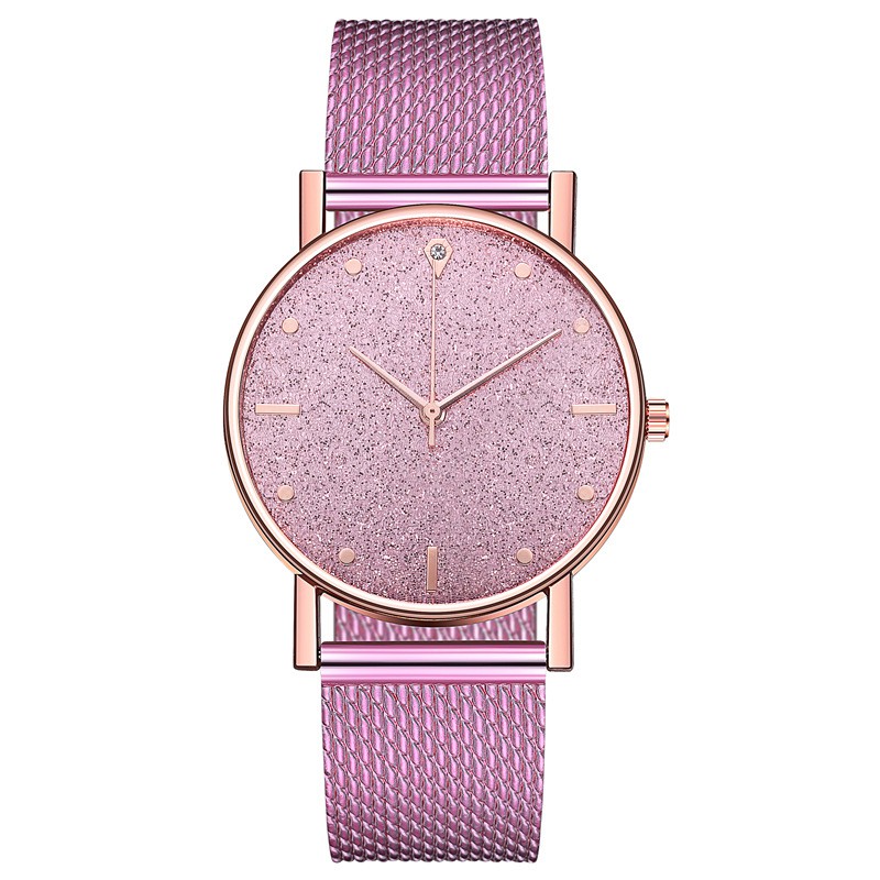 Jam Tangan Gliter Stainless Steel Wanita Quartz Fashion Korean Analog Casual Simple Import-44-5 #9 Pink