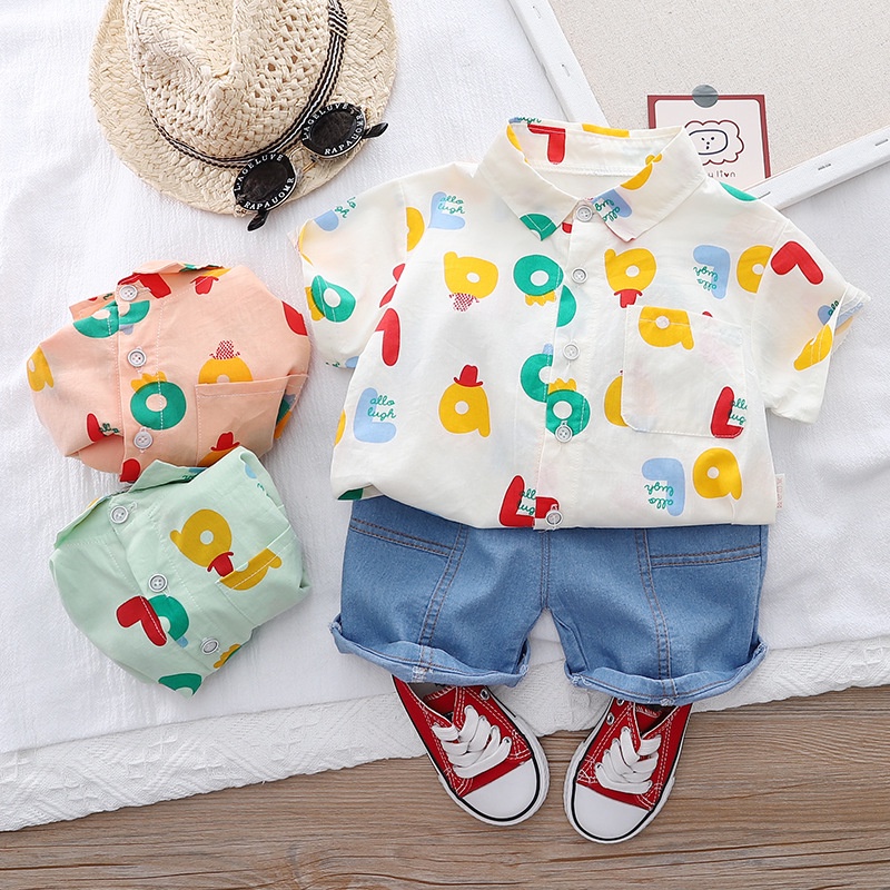 Setelan Anak Laki Laki Baju Set Kemeja ABC Anak Musim Panas Korean Style Import