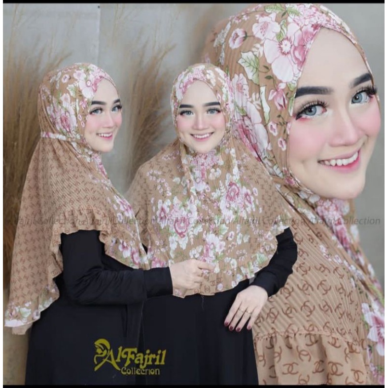 Hijab Bergo plisket motif bunga