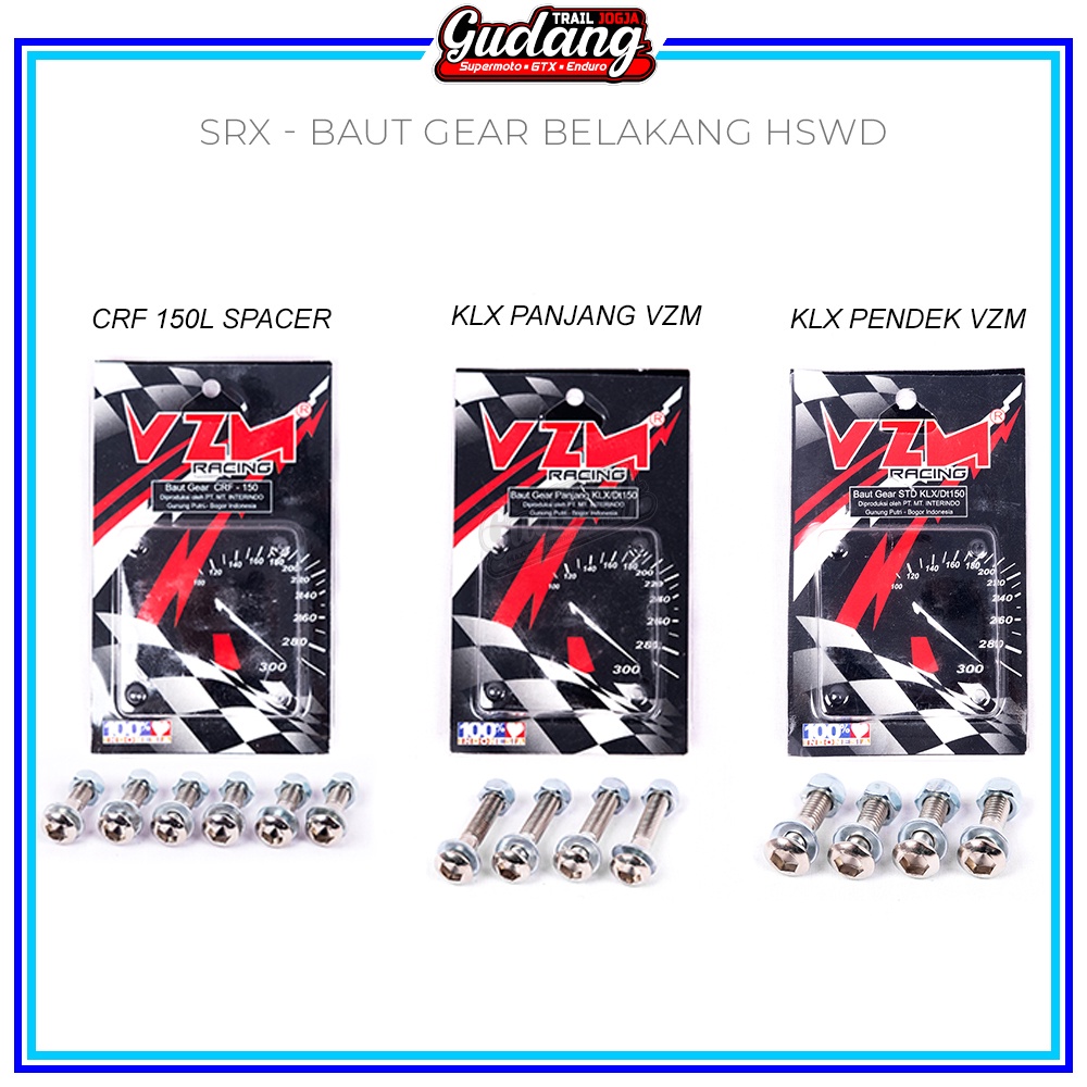 Baut Gear Belakang SRX/SCARLET Baut Mur Spacer CRF 150L KLX 150 Panjang Pendek VZM Stainless