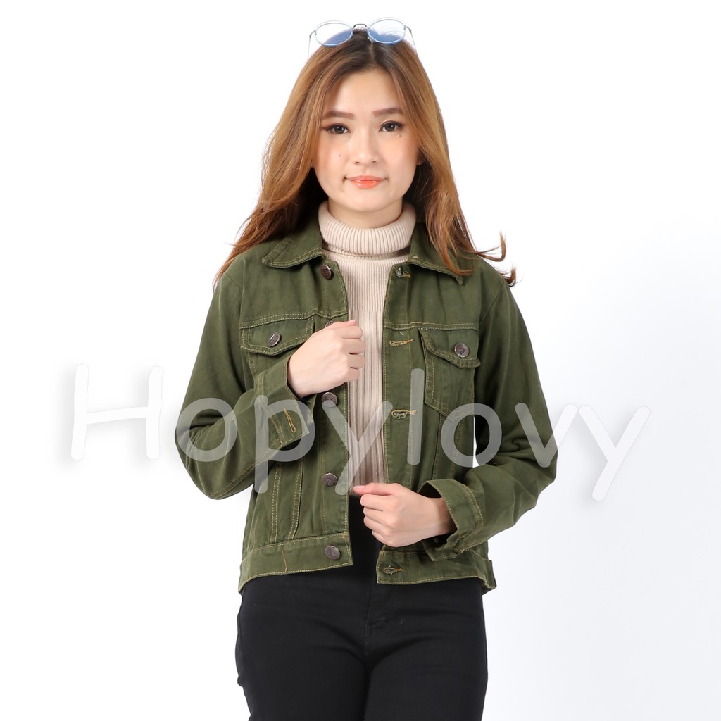 HOPYLOVY JAKET JEANS WARNA HIJAU ARMY STANDARD SIZE 