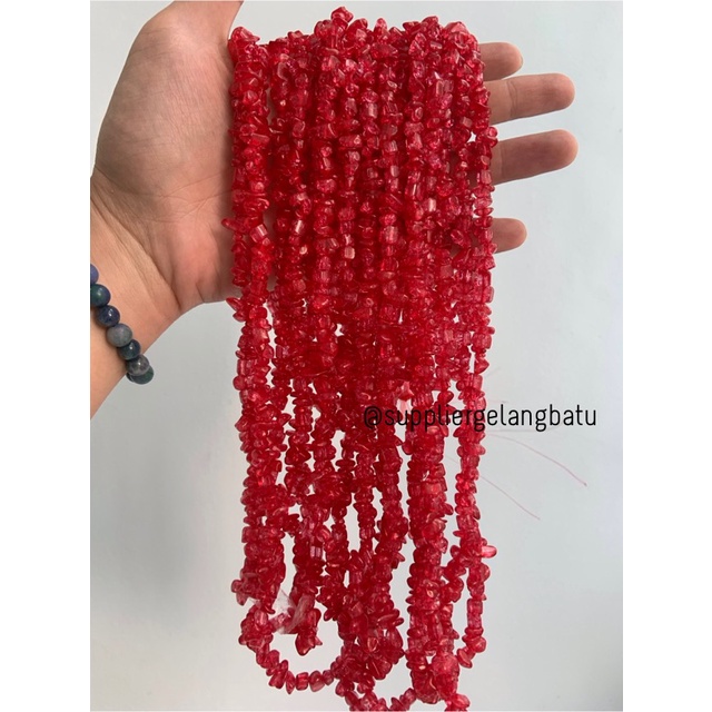 kerikil Batu RED QUARTZ kuarsa merah cabe 1cm kilap renteng aksesoris