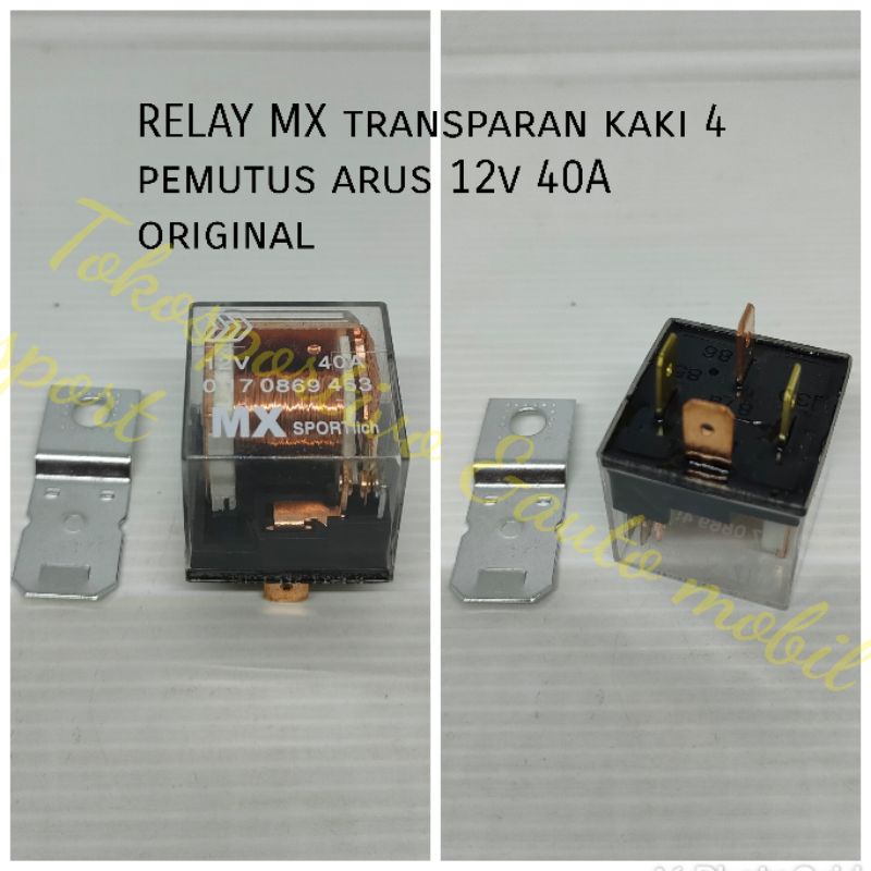 RELAY MX relay mx transparan 4 kaki-4pin 87A pemutus Arus 12v 40A MX original