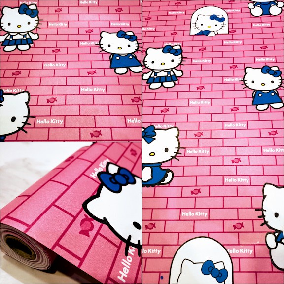 Wallpaper Dinding Stiker Karakter Kiity Bata Pink Ukuran 45 cm x 10 m