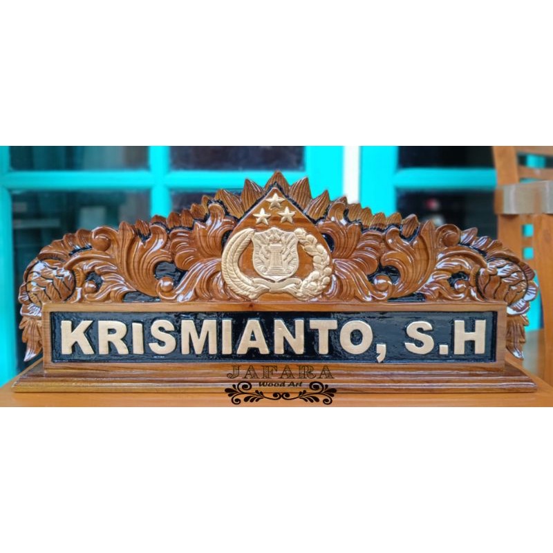 Papan Nama Meja Kantor Ukir Kayu Jati