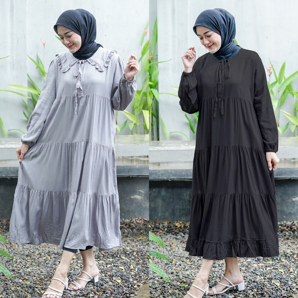 Taj Midi Dress Premium Long Tunik Wanita Terbaru Gamis Polos Midi Dress Rayon Muslim Lengan Panjang Midi Dres Pakaian Wanita Kekinian Baju Wanita