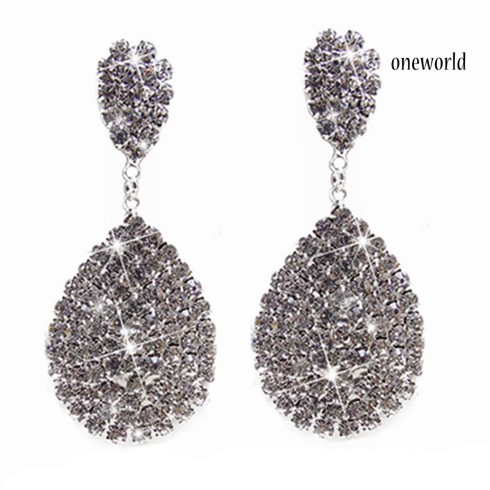 OW# Women Creative Charm Water Drop Shaped Earrings Rhinestone Decoration Jewelry