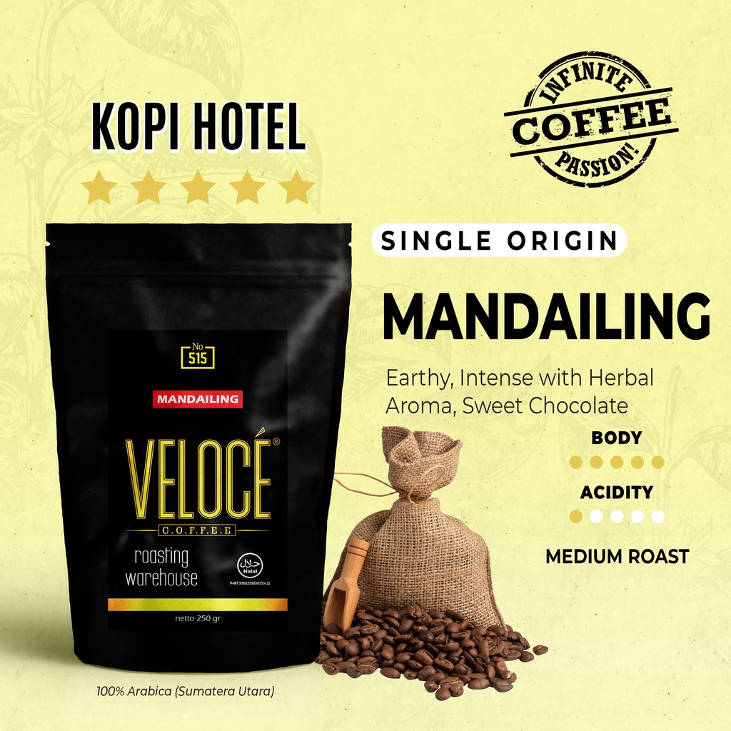 

Coffee Beans Veloce Arabica Mandailing Natal Fresh 250 gr | Biji Kopi Nusantara Authentic