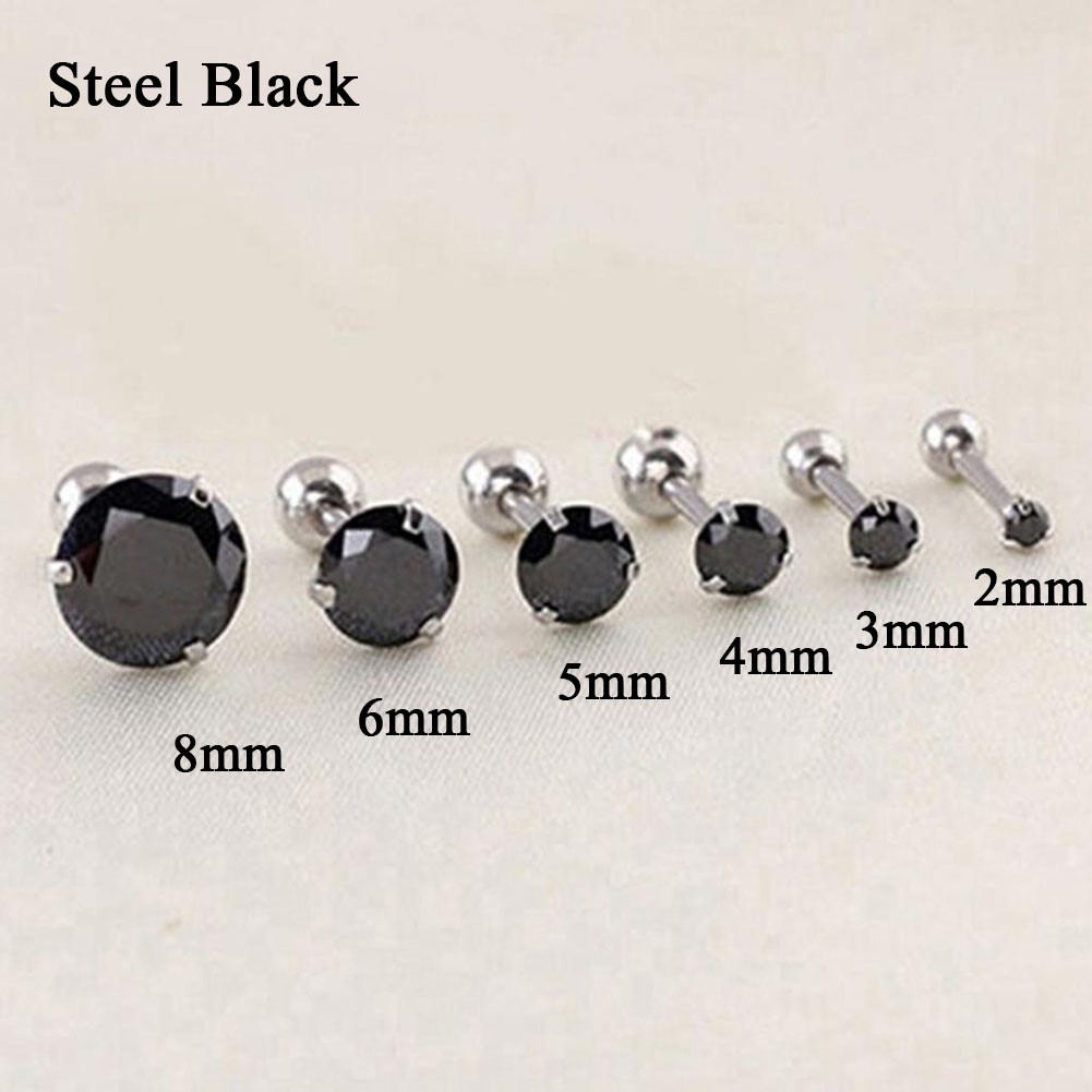 Anting Stud Kristal Zirkon 3 Cabang Bahan Stainless Steel Untuk Tulang Rawan