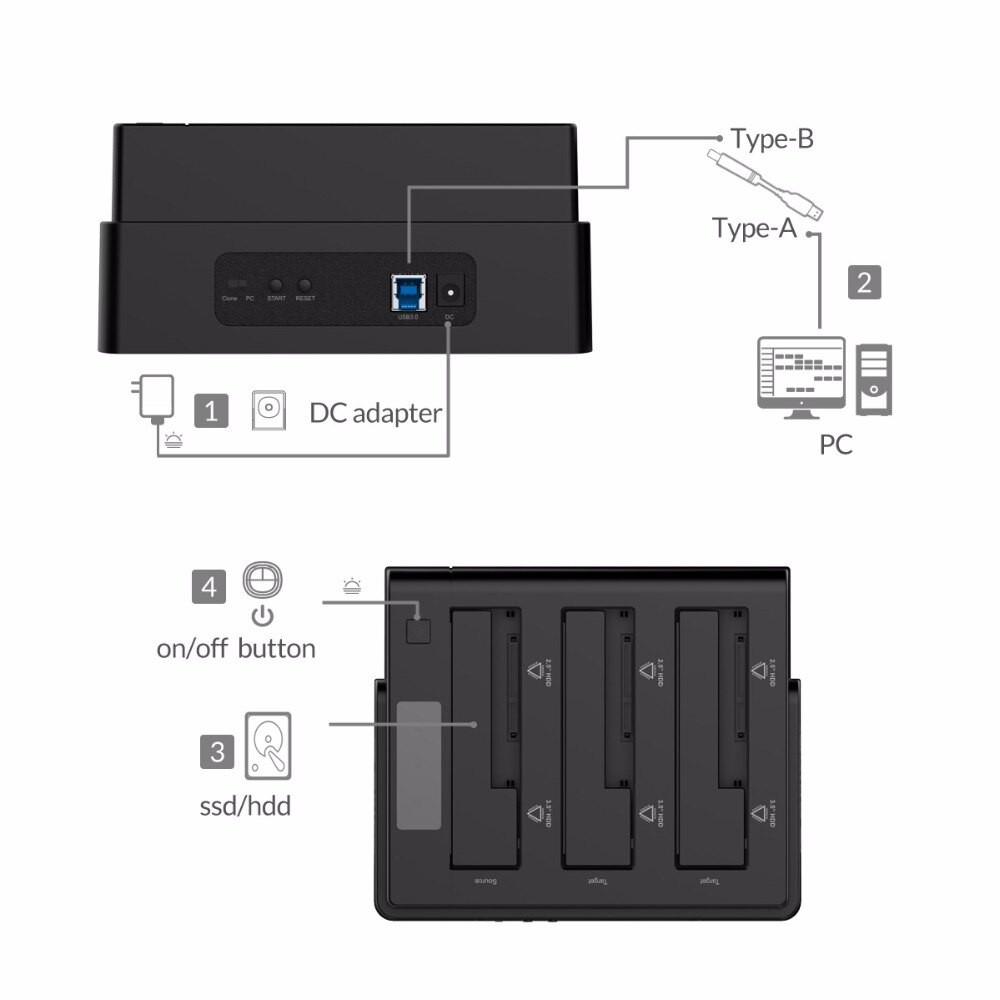 Docking ssd hdd hard drive disk orico 3 slot 2.5&quot; 3.5&quot; sata III usb 3.0 5Gbps offline clone duplicator station 6638us3-c 6638-us3