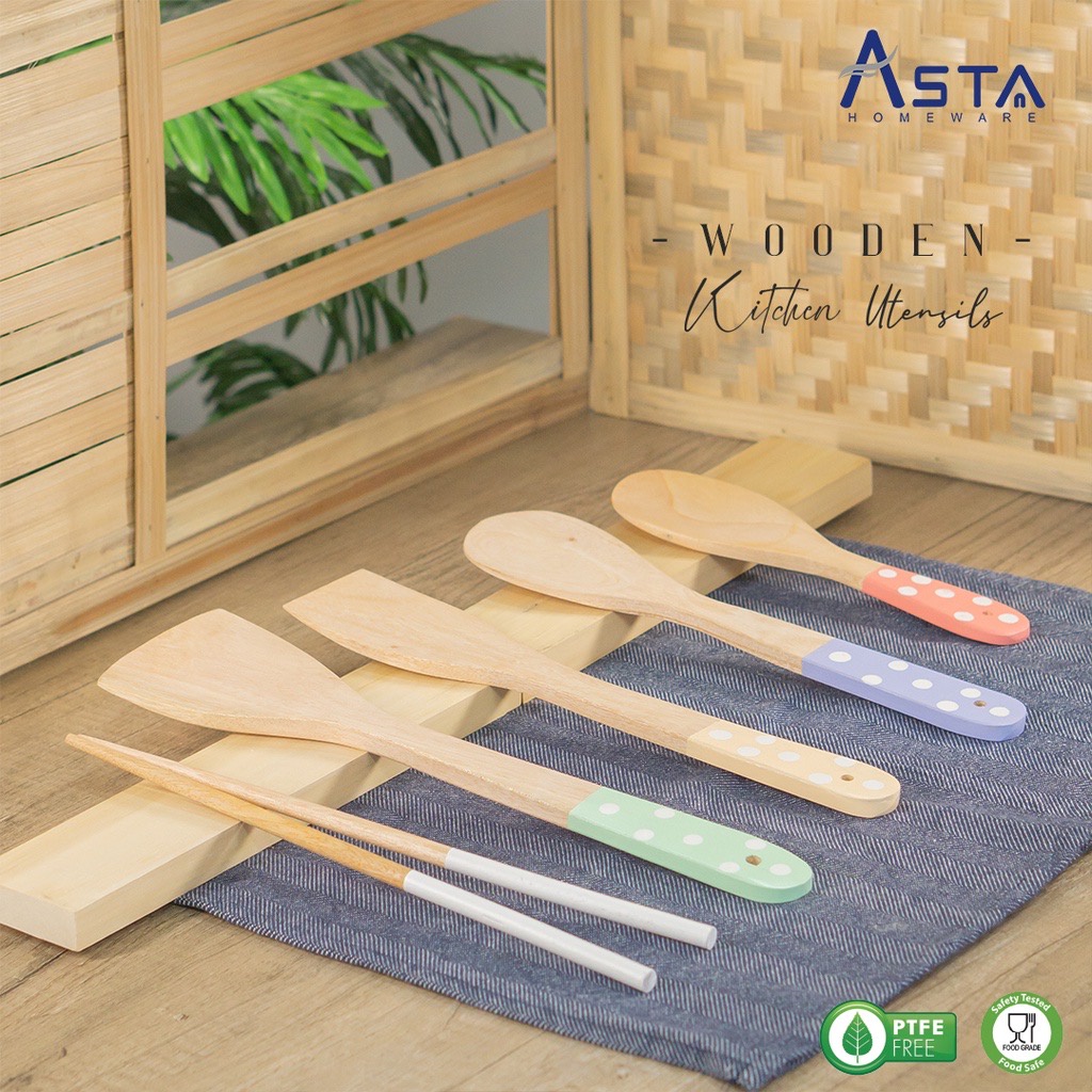 ￼Spatula Set Motif Polkadot Premium / Spatula Kayu Set - Wooden Spatula Set / Sutil, Solet, Spatula set