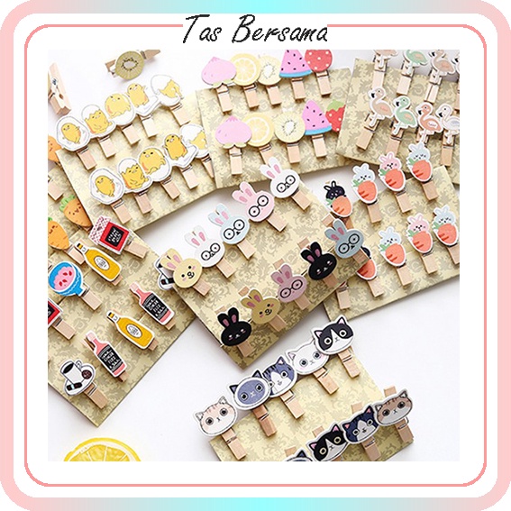 Wooden Clip/Jepit Kayu Karakter Isi 10Pcs Per Bungkus+ TALI rami 11