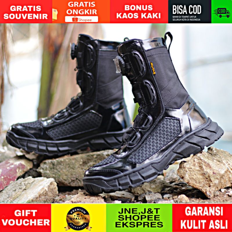 Sepatu Pdl Tali Putar Merk Brotrher Bahan Kulit Sapi dan Kanvas Kordura Anti Air Brotrher Fitgo