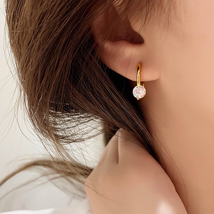 Anting Zirkon Jepit Bulat Aksesoris Telinga Korea Wanita