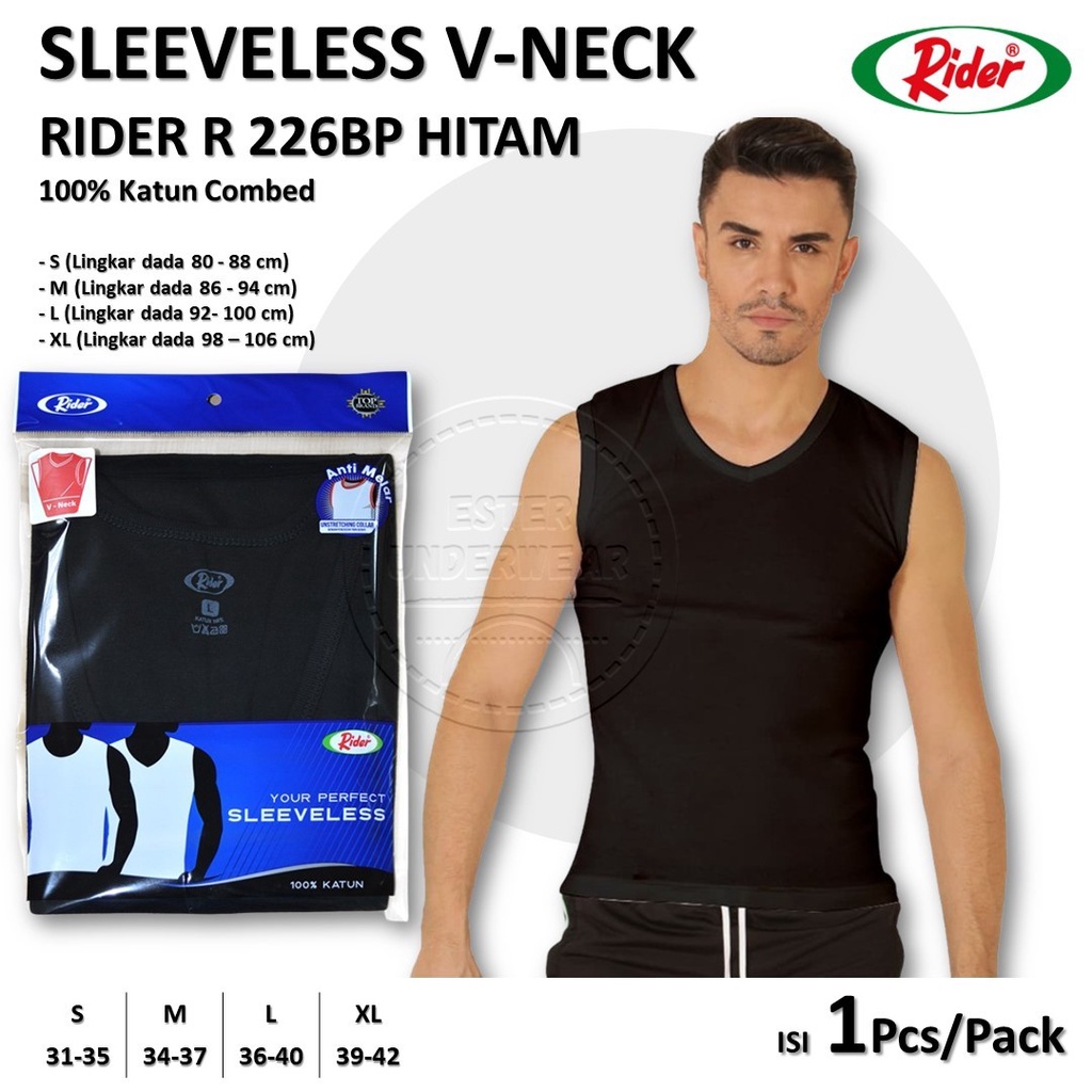 Kaos Sleeveless RIDER V-NECK R 226 HITAM ISI 1Pcs